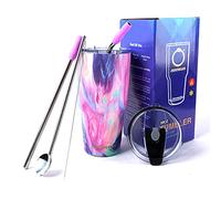 Jormungand 30 oz Tumbler Insulated Stainless Steel Travel Mug Coffee Tumbler with Leak-Proof Straw Lid & Sliding Lid,2 Metal Straws,1 Straw Spoon,1 Cleaning Brush & Gift Box (Aurora03)