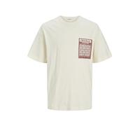 JACK & JONES Men's Jormykonos Geo Front Tee Ss C.n Ln T-Shirt, Buttercream, S