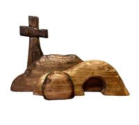 JOROBURO Easter Resurrection Scene Set, Wooden Cross Empty Tomb Easter Wooden Decoration, Handcrafted Jesus Nativity Scene Decor for Religious Home Office Tabletop Decor(#1)