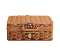 JOROBURO Retro Plastic Wicker Suitcase & Handwoven Willow Bins with Handles, Rustic Wicker Basket (#2)