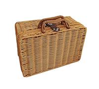 JOROBURO Retro Plastic Wicker Suitcase, Willow Handwoven Storage Bins with Handles, Rustic Wicker Picnic Basket for Outdoor Party
