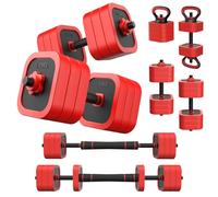 JOROTO 10KG Adjustable Dumbbell Set 4-in-1-Dumbbell, Barbell, Kettlebell & Push-Up Stand with 8x1.25KG Iron Sand Plates, Non-Slip Grip, Compact for Home Gym, Strength Training & Fitness
