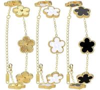JORSION 18K Gold Plated Four Leaf Clover Bracelet for Women Adjustable Chain 3 Colours Set White Black Radiant Fashion Jewellery Gift for Her