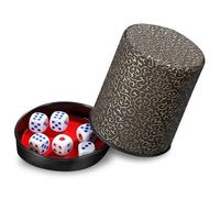 Jortmrd Leather Dice Cup with Lid - Quiet Dice Shaker for Kniffel/Yahtzee - Includes 6 Dice - Premium Leather Dice Tower - Classic Dice Cup Set for Board Games