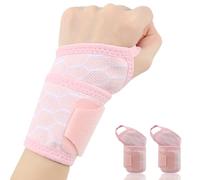 Jorun 2 Pcs Wrist Supports Brace Bandage for Left Right Hand - Pink Soft Breathable Wrist Support - for Pain Relief, Sports,Work Men and Women