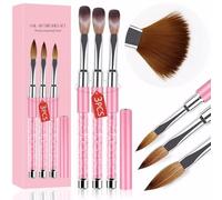 JORUN 3 Pcs Acrylic Nail Brush Set - Professional Size 6/8/12 Acrylic Brush Strong Durable Acrylic Nail Brushes Nail Art Brushes - Acrylic Brushes for Nails for Home Diy Salon - Pink