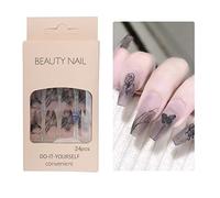 Jorun 48 Pcs Black Rose Press on Nails Long, Coffin Fake Nails Kit with Nail Glue and Tools, Glue on Nails Inked Butterfly on False Nails, Cool Artificial Gel Nails for Women, Variety Pack 48 ml