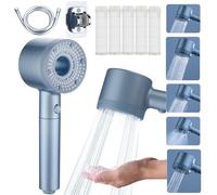 JORUN Handheld Shower Head High Pressure Filter Set - with 1.5m Shower Head Hose and Shower Stand and 4 Original Filters - 4 Mode Universal Shower Head - Remove Hard Water and Residual Chlorine