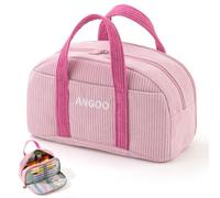 Jorun Pencil Case 3-Compartment Cord Pencil Case for Boys and Girls, with Handle, Large Pencil Case, Suitable for Schools, Offices and Family (Pink)