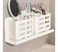 Jorun White Toothbrush Holder Wall Mounted Aluminum Material Toothpaste Holder Bathroom Accessory - Self-Adhesive Toothbrush Holders for Bathroom (2 Slots)