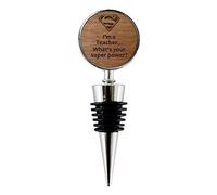 Jorvik Wood Funny Teacher End of Term Gift, I'm a Teacher What's Your Super Power, Funny Wine Bottle Stopper