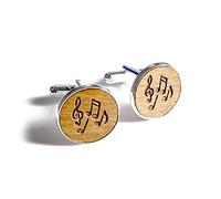Jorvik Wood Music Notes Cufflinks, Handmade Engraved Wooden Birthday Gift, 5th Wedding Anniversary Present, With Gift Box
