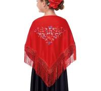 JORXG Manila Shawl Flower Embroidery Plain Colours for Women Girls Flamenco Shawl for Fair Dress Sevillana Flamenco Black Red White Pink Blue, Red Small Flower, One size