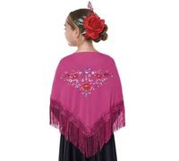 JORXG Manila Shawl Flower Embroidery Plain Colours for Women Girls Flamenco Shawl for Fair Dress Sevillana Flamenco Black Red White Pink Blue, Pink, Small Flower, One Size