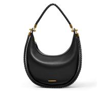 Joryin Crescent Shoulder Bag for Women, Saddle Purse Braided Top-Handle Handbag Vegan Leather Under Arm Bag, Black, Fashion