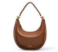 Joryin Crescent Shoulder Bag for Women, Saddle Purse Braided Top-Handle Handbag Vegan Leather Under Arm Bag, Brown