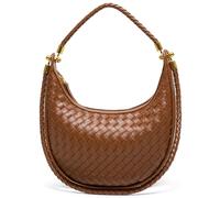 Joryin Woven Leather Crescent Shoulder Bag for Women, Saddle Purse Braided Top-Handle Handbag Under Arm Bag, Woven Brown, Fashion