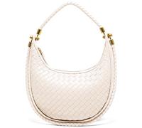 Joryin Woven Leather Crescent Shoulder Bag for Women, Saddle Purse Braided Top-Handle Handbag Under Arm Bag, Woven Cream Beige