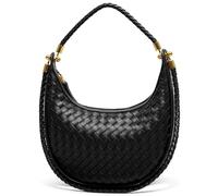 Joryin Woven Leather Crescent Shoulder Bag for Women, Saddle Purse Braided Top-Handle Handbag Under Arm Bag, Woven Black