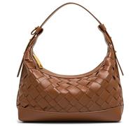 Joryin Woven Shoulder Bag for Women, Woven Purse Crossbody Bag Braided Handbag Top-Handle Vegan Leather Under Arm Bag, Brown, Fashion
