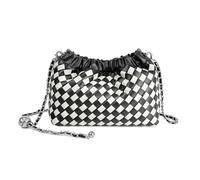 Joryin Woven Women's Crossbody Bag & Evening Purse, Trendy Dumpling Clutch & Hobo Cloud Shoulder Bag Trendy Dumpling Clutch, Woven Leather-black White