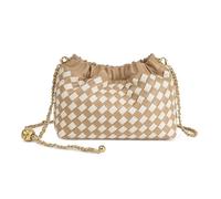 Joryin Woven Women's Crossbody Bag & Evening Purse, Trendy Dumpling Clutch & Hobo Cloud Shoulder Bag Trendy Dumpling Clutch, Woven Leather-light Brown White