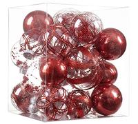 Jorysics Clear Christmas Ball Ornaments, 24ct Shatterproof Plastic Decorative Hanging Xmas Tree Baubles Set with Stuffed Delicate Glittering Red Decorations for Holiday Party Home Decor