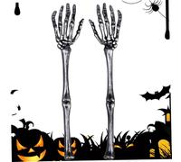 Jorzer 1 Pair Halloween Skeleton Hand Bone, 12.6 in Human Skeleton Arm with Skeleton Hand, Scary Creepy Realistic Plastic Skeletons Halloween Decorations,Sliver