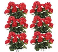 Jorzer 12 Pcs Geraniums Artificial Blooms Realistic Fake Geraniums 14 Inch Faux Silk Blooms for Outdoors Garden Patio Grave Cemetery Vase Table Red