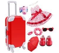 Jorzer 18 Inch Doll Accessories Complete Red Doll Suitcase Set with Baby Accessories Sets Include Dress, Headband, Shoes & Travel Items DIY Gift for Little Girls (No).