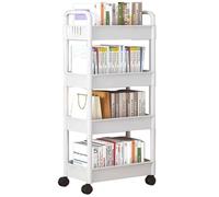 Jorzer 1Set Book Cart 39x15x10 Inch 4-Tier Storage Rolling Cart with Handle & Hooks Book Trolley for Kitchen Bathroom Laundry Room Bedroom Narrow Places Supplies Book Cart