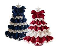 Jorzer 2Pcs Knitting Kits Christmas Tree Knitting Kit for Beginners with Bow Pearl Easy DIY Crafts for Adults Christmas Holiday Decorations, Blue + Red