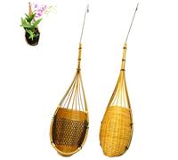 Jorzer 2PCS Orchid Hanging Planter with Metal Hook Orchid Pots Thai Bamboo Woven Orchid Hanging Basket Multi-purpose Bird Nest Style Plant Hanger for Garden Decor
