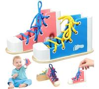 Jorzer 2Pcs Shoe Tying Practice for Kids, Wood Lacing Sneaker Shoe Tying Practice Learn to Tie Shoes Tie-Up Educational Toys Montessori for Kids Preschoolers Toys And Games..
