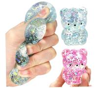 Jorzer 2Pcs Squeeze Ball Cute Bear-shaped Soft Squeeze Toy 2.36x1.77 Small Resilient Stress Toys with Glittery Sequin Slow-Rising Stress Relief Toy for Kids Adults Gift