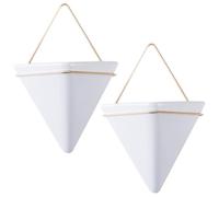 Jorzer 2PCS Wall Mounted Triangle Ceramic Hanging Planter, White, 17 x 11 cm, Indoor, Perfect for Succulents & Faux Plants