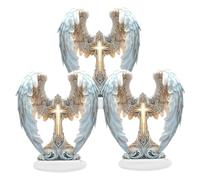 Jorzer 3Pcs Angel Wing Design Cross Decoration 2D Flat Acrylic Angel Wing Cross Decoration Statue Graceful for Desk Living Room Office, 7.5x8.3 inch