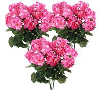 Jorzer 6Pcs Artificial Geraniums 14 Inch Lifelike Blooms with Adjustable Branches Long Lasting Vibrant Silk Geranium for Indoor, Outdoor, Rose Red
