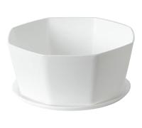 Jorzer 8" Succulent Pots, Ceramic Succulent Planter Pots with Drainage Hole, Shallow Plant Pot for Indoor Plants Round Shallow Bonsai Pot with Bamboo Tray, White