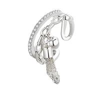 Jorzer 925 Sterling Silver Open Vintage Ethnic Crystal Ring with Spike Pendant, Cubic Zirconia, Silver