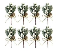 Jorzer artificial pine branches Christmas Berries Pine Cones Artificial Pine Branches Holly Stem Xmas Garland Decor White 8pcs