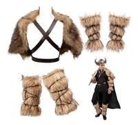 Jorzer Barbarian Costume 3PCS/Set Viking Costume Men Warm Faux Furs Barbarian Includes Arm Cuff Shawl Cloak Foot Cover Medieval Viking Outfit for Halloween