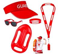 Jorzer Baywatch Costume 5PCS/Set Lifeguard Costume with Lifeguard Hat Inflatable Float Wristband Sunglasses and Whistle for Women Men Beach Pool Cosplay Theme Party Toys And Game