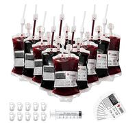 Jorzer Blood Bags for Drinks 10 Set 350ml Reusable Transparent Hanging Drinks Cooler Bag with Clip Drinks Bags with 60ml Syringe for Pigment Liquid Halloween Carnival Home