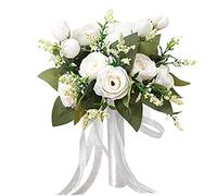Jorzer Bride Bouquets Wedding Bouquets Silk Rose Bouquet White Bridesmaid Bouquet Artificial Flowers Bouquet for Wedding Party Supplies Home Decor Ivory White