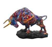 Jorzer Bull Statue, Vibrant Blue Red Gold Bull Figurine for Home Office Desk Decor, Modern Resin Animal Sculpture for Living Room Shelf Statue, for Desk, Wall Street