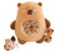 Jorzer Capybara Plush with 6 Removable Mini Capybara Inside 14x18 Inch Snack Pillow Cotton Stuffed Adorable Cuddly Capybara Pillow for Kids & Adults, Brown
