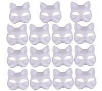 Jorzer Cat Mask 15Pcs Half Fox Mask White Therian DIY Paintable Blank Masquerade Masks with Elastic Band Animal Face for Holloween Masquerade Party Cosplay Toys And Games