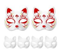 Jorzer Cat Mask 6Pcs DIY Paintable Blank Fox Mask with Rubber Band, White Paper Therian Masquerade for Adults Kids Craft Cosplay Halloween