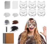 Jorzer Cat Mask Kit, 42Pcs/Set Blank DIY Therian Mask Kit with Screen Mesh, Wool Strips, Cat Whiskers, Felt Fabric, Teeth for Halloween Masquerade Party